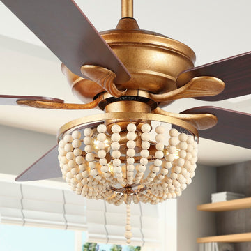 Erin 52" Rustic Farmhouse Iron/Wood Bead Mobile-App/Remote-Controlled LED Ceiling Fan - JONATHAN Y